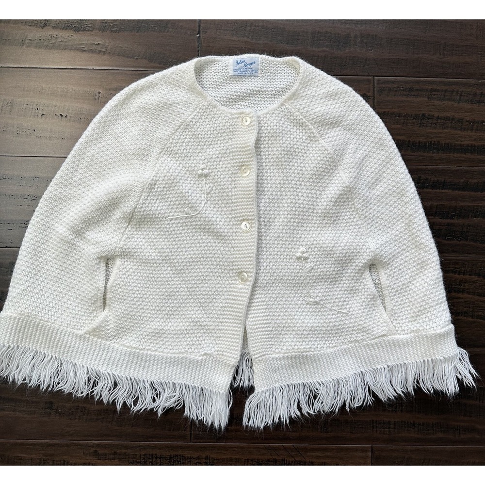 Julius Berger Shawl Girls Toddler One Size Knit Acrylic Vintage 50s Off White